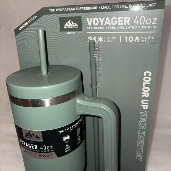 Hydrapeak Voyager 40oz Tumbler Handle Box Straw Lid Limited Edition Evergreen - Picture 2 of 6